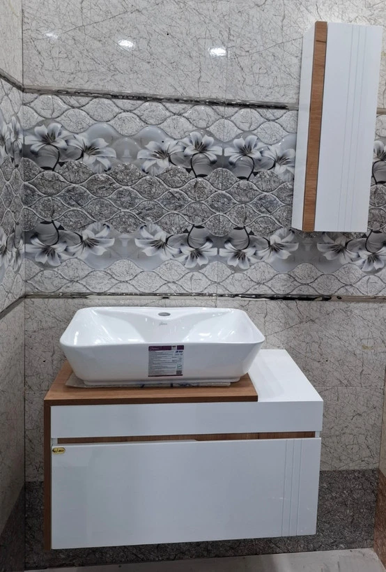 کابینت روشویی سفید طرح چوب مدل ال