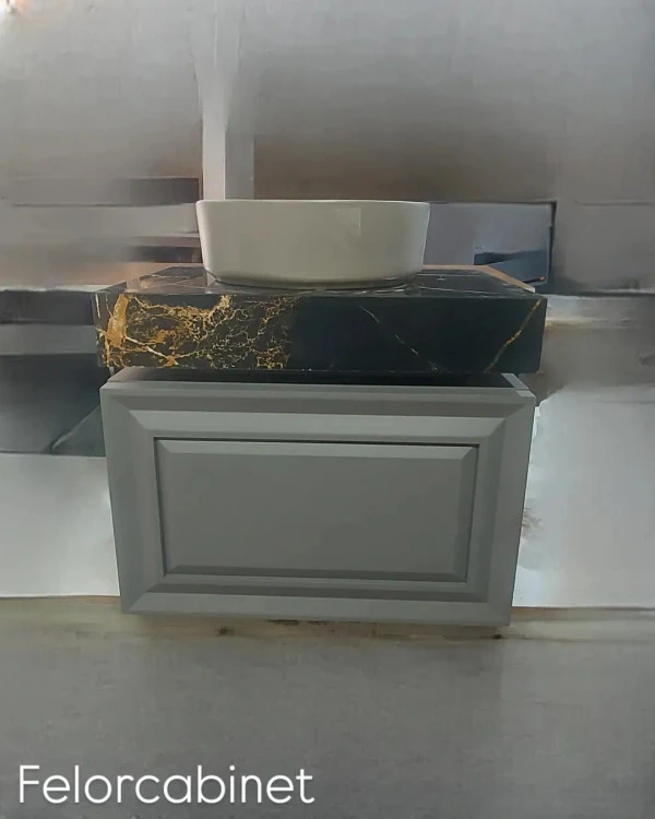 کابینت روشویی مدرن PVC با صفحه سرامیک و کاسه چینی مدل ۱۰۷۰