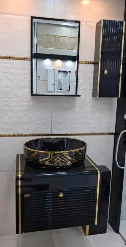 کابینت روشویی مشکی طلایی کد۱۱۸ فول ست