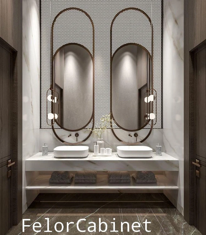 کابینت روشویی مینیمال مدل ۱۰۹۲ با صفحه و شلف سرامیک پرسلان