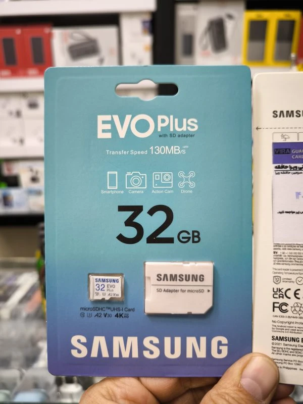 کارت حافظه ( مموری کارت ) 32 گیگ برند سامسونگ EVO PLUS – CLASS 10 – U3 – A2 – V30 – سرعت 130 مگ