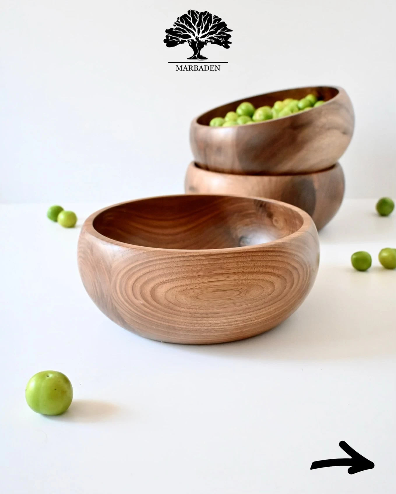 کاسه چوبی قدح خمره ای قطر 25cm ماربادن (چوب گردو) Olinda-B10