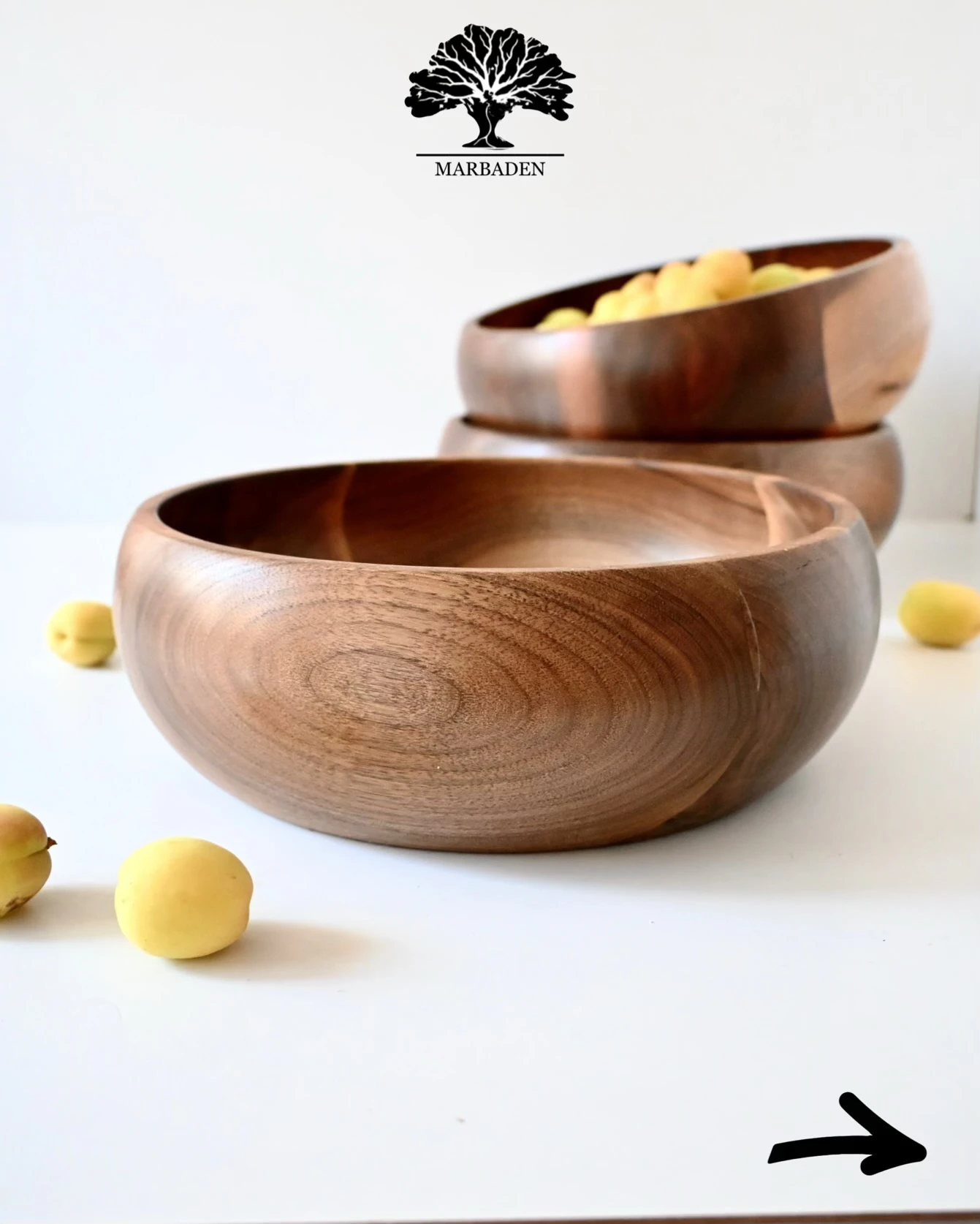 کاسه چوبی قدح خمره ای قطر 30cm ماربادن (چوب گردو) Olinda-B12