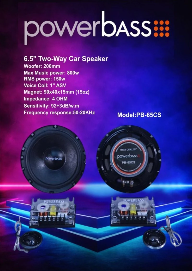 کامپونت حرفه‌ای خودرو پاوربیس مدل PB-65CS سایز 6.5 اینچ