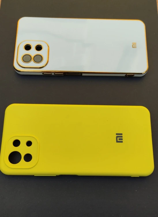 کاور My Case پشت سفید دور طلایی مناسب Mi 11 Lite + کاور سیلیکونی رایگان
