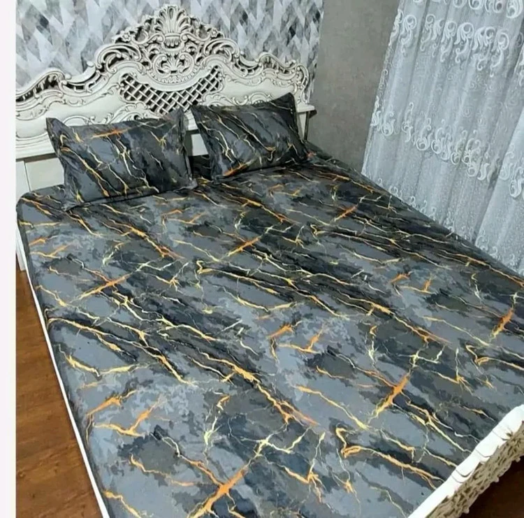 کاور تخت دو نفره طرح سنگ مرمر طوسی برند خوشنام هگمتان کد 002
