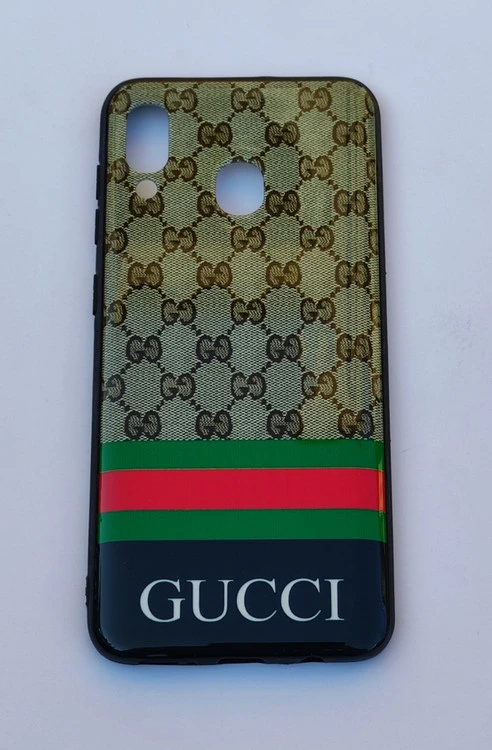 کاور لاکچری سامسونگ A20 و A30 طرح Gucci | قاب براق رنگ ثابت با لوگو گوچی