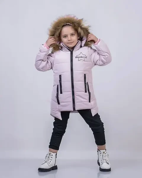 کاپشن بچه گانه دخترانه کلاه دار 7 تا 10 سال
