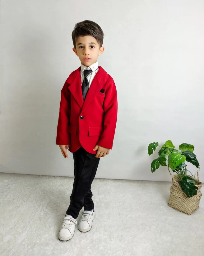 کت تک بچگانه پسرانه 5 سال رنگ قرمز آماده ارسال کد 1086