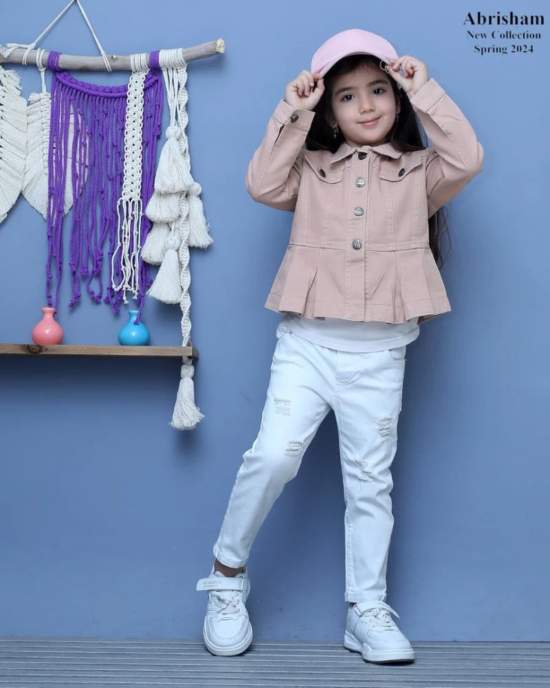 کت تک دخترانه کتان چیندار سایز 65/70/75/80 کد 133 | فروشگاه ابریشم کیدز | abrishamkids