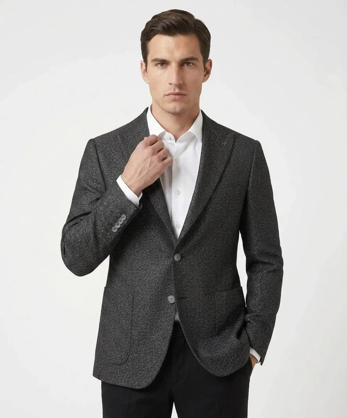 کت تک مردانه یقه بلیزر Slim Fit پارچه جودون برفکی