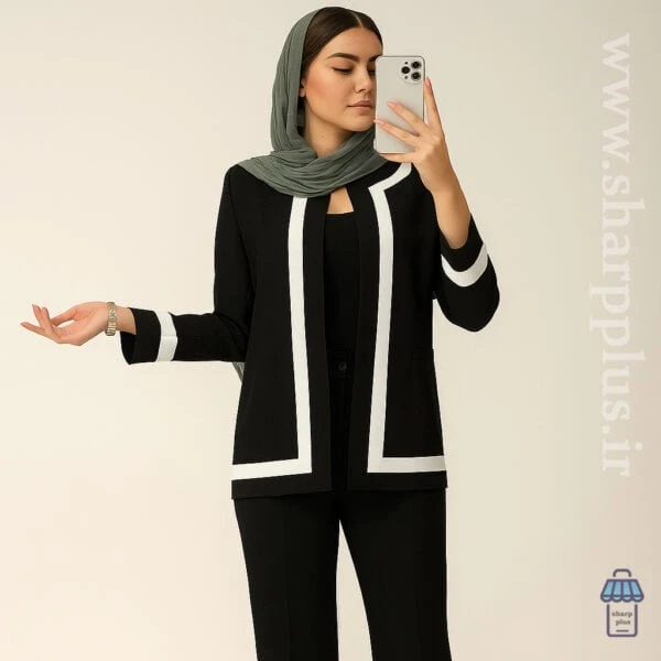 کت تکی زنانه طرح کلاسیک با نوار سفید