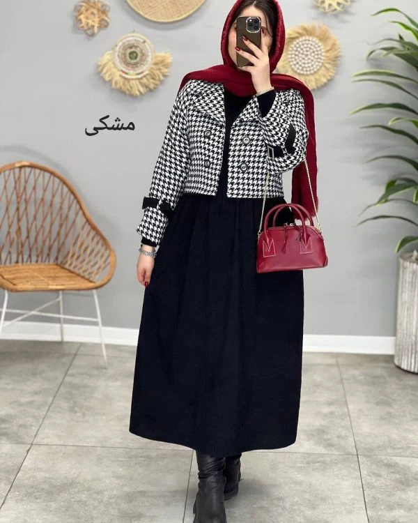 کت سارافون زنانه پیردوپل پشمی و مخمل کبریتی