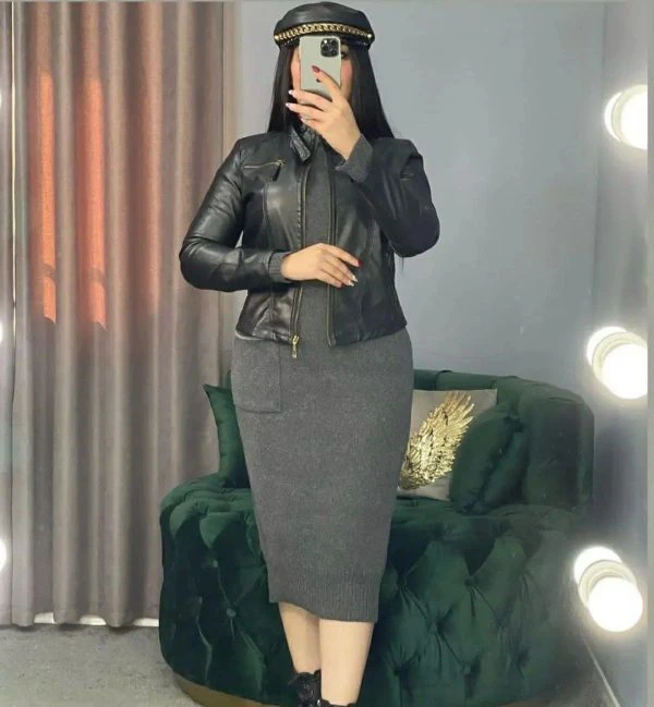 کت چرم زنانه استر دار مشکی و قهوه ای