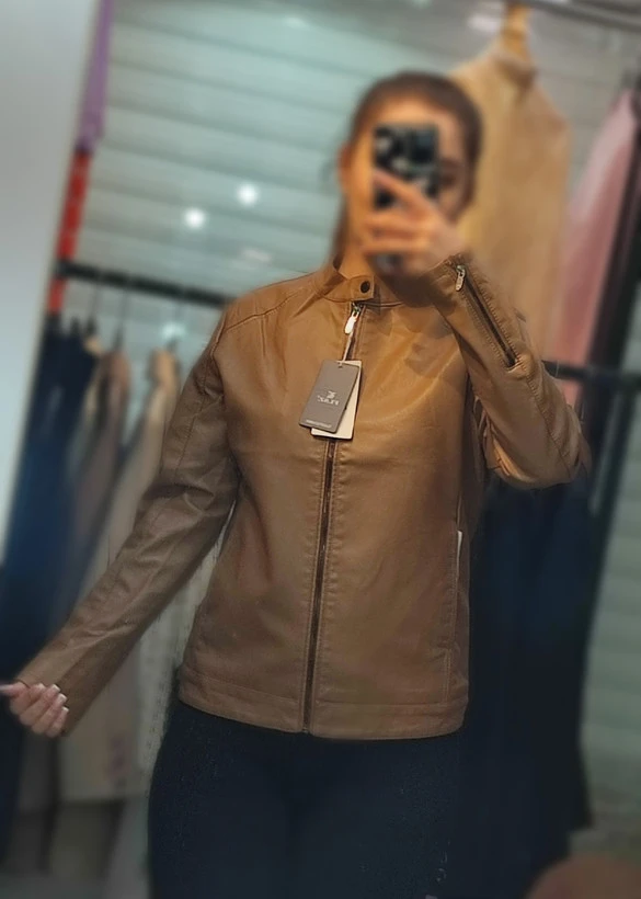 کت چرم قهوه‌ای اسپرت تک رنگ