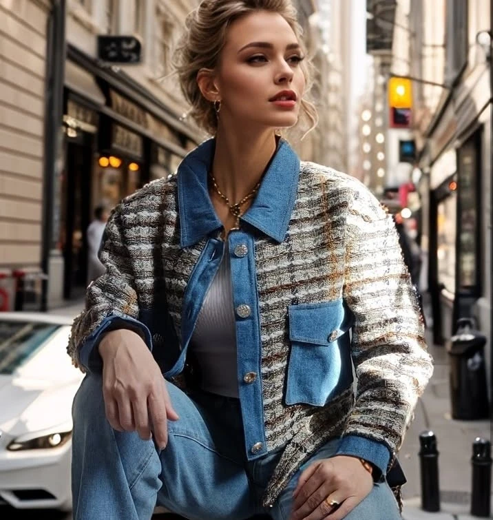 کت کراپ زنانه ترکیبی جین شنل_شیکان