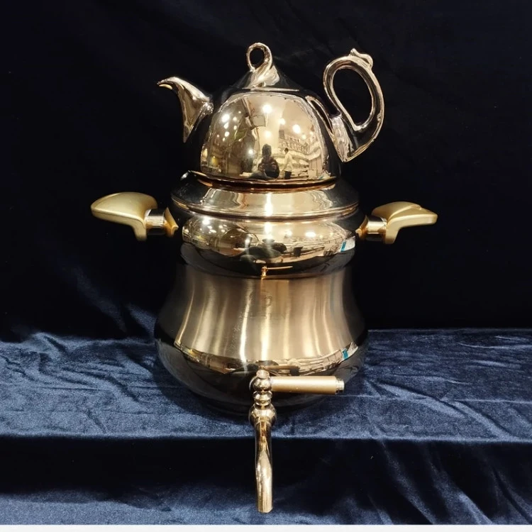 کتری قوری طلایی شیردار گلستان کفی چدن
