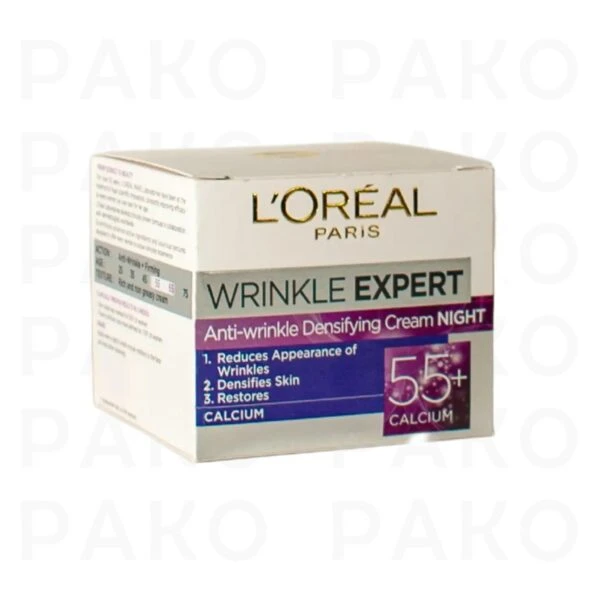 کرم شب ضد چروک حاوی کلسیم لورال Loreal Wrinkle Expert Anti Wrinkle Densifying Cream night 55+ calcium