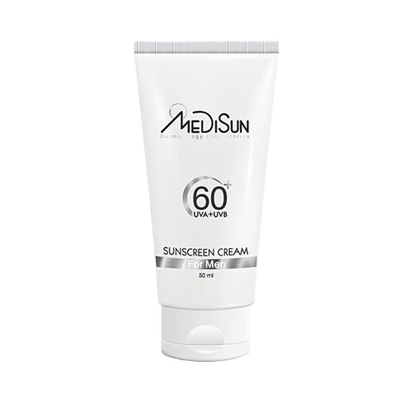 کرم ضد آفتاب بی رنگ آقایان مدیسان مدل SPF 60 مناسب انواع پوست حجم 50 میلی لیتر