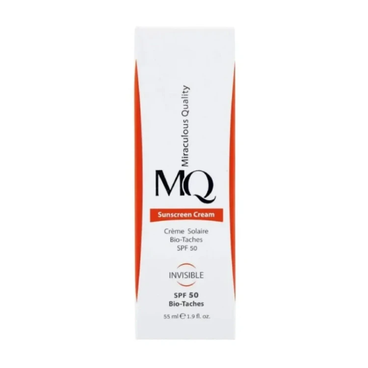 کرم ضد آفتاب بی رنگ ام کیو نرمال Spf50 مدل INVISIBLE حجم 55 میلی لیتر | MQ INVISIBLE Bio Taches Sunscreen Cream SPF 50 55ml