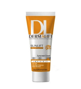 کرم ضد آفتاب بی رنگ درمالیفت با SPF50 مناسب پوست خشک حجم 40 میلی لیتر