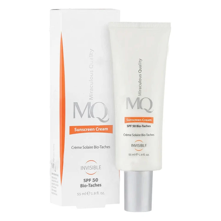 کرم ضد آفتاب بی رنگ ضدلک و روش کننده ام کیو بایوتچ spf50 BIO TACHES حجم 55 میل