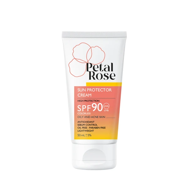 کرم ضد آفتاب بی رنگ پتال رز SPF90 مناسب پوست چرب