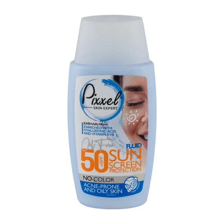 کرم ضد آفتاب بی رنگ پیکسل با SPF50 مناسب پوست های چرب و مختلط حجم 50 میلی لیتر