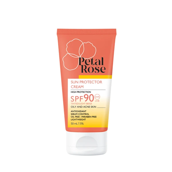 کرم ضد آفتاب رنگی بژ روشن پتال رز SPF90 مناسب پوست خشک
