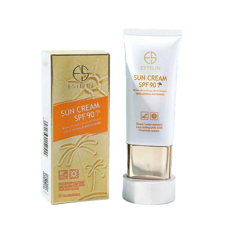 کرم ضد آفتاب صورت و بدن استلین SPF 90 مدل ضد پیری و سفید کننده ESTELIN وزن 60 گرم