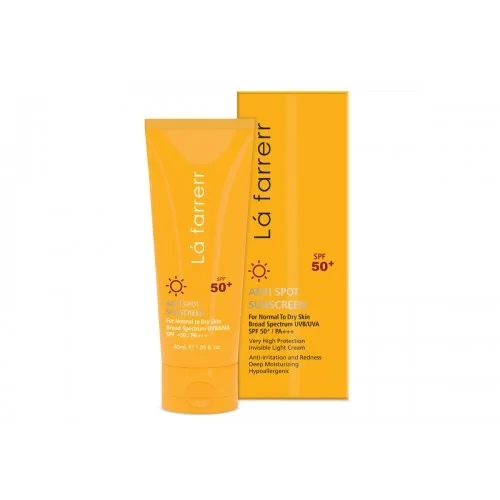 کرم ضد آفتاب و ضد لک بی رنگ مخصوص پوست های خشک و معمولی SPF 50(لافارر)