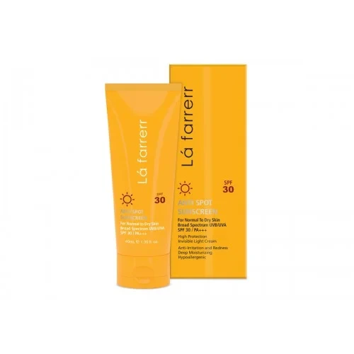 کرم ضد آفتاب و ضد لک بی رنگ مخصوص پوست های خشک و معمولی SPF30(لافارر)