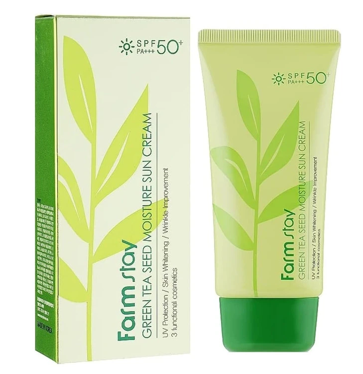 کرم ضد آفتاب چای سبز فارم استی SPF 50 اورجینال کره ای وزن 70 گرم FARM STAY
