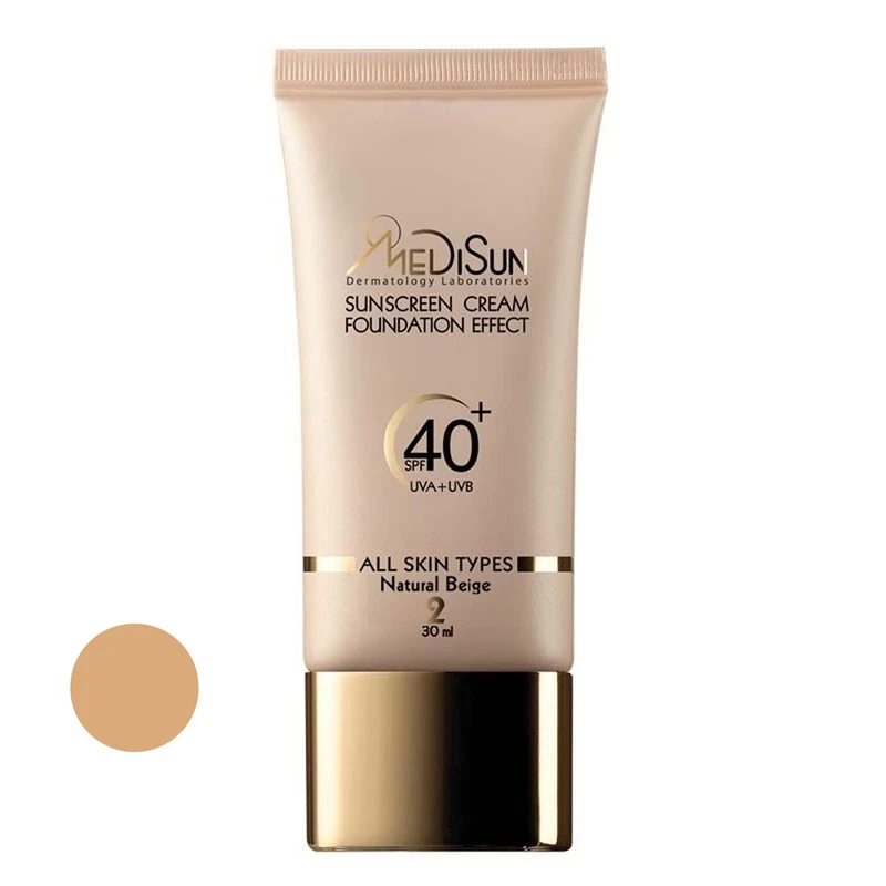کرم ضدآفتاب با پوشش کرم پودری spf40 مناسب انواع پوست بژ طبیعی (کد۲) مدیسان