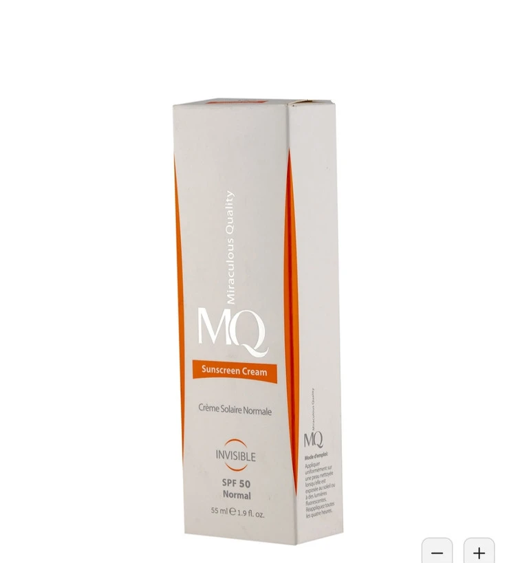 کرم ضدآفتاب بی رنگ پوستهای نرمال ام کیو SPF50,حجم 55میل