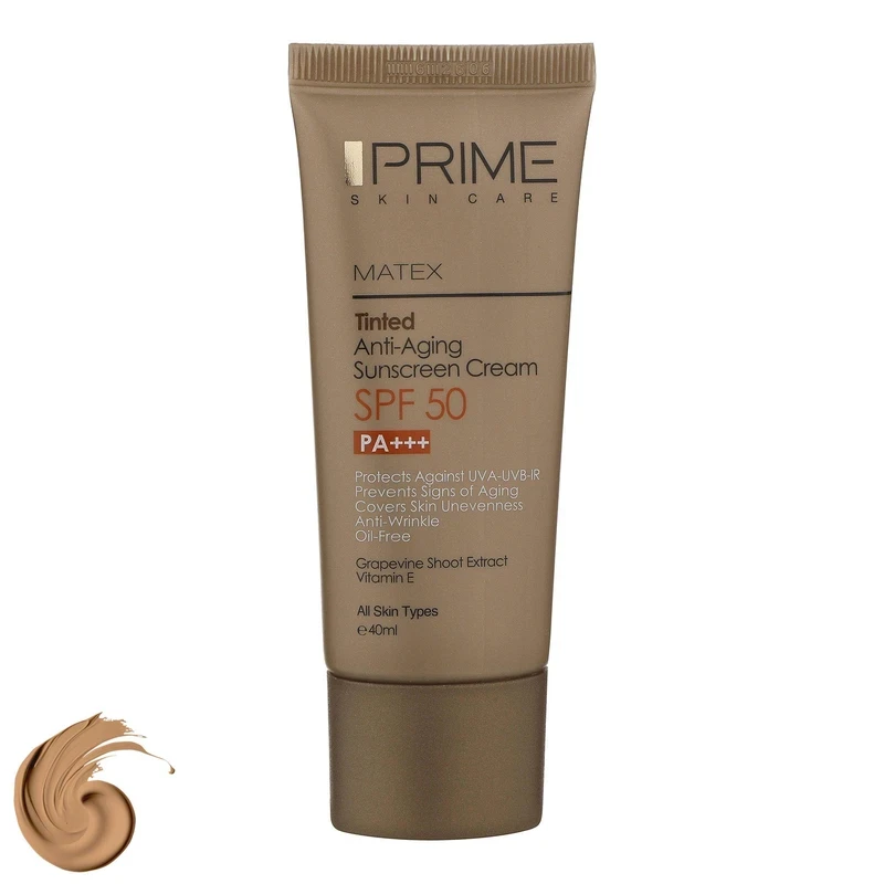 کرم ضدآفتاب جوان کننده، spf50 ،فاقد چربی رنگی انواع پوست پرایم(پریم)مدل Matex Tinted Rejuvinating