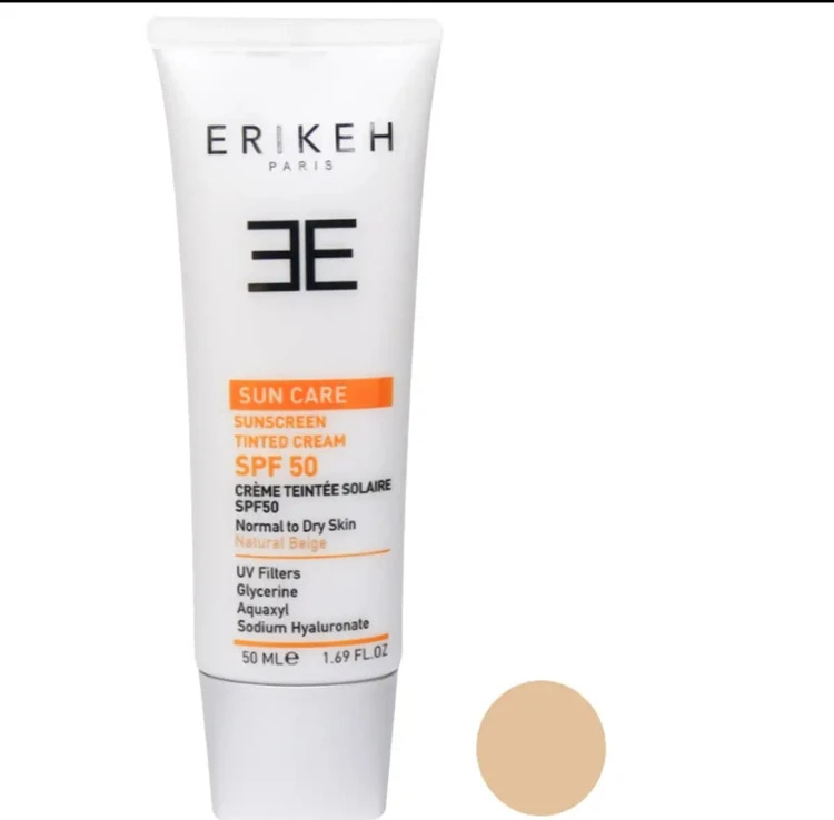 کرم ضدآفتاب مخصوص پوستهای خشک و نرمال بژ طبیعی SPF۵۰اریکه حجم ۵۰میل