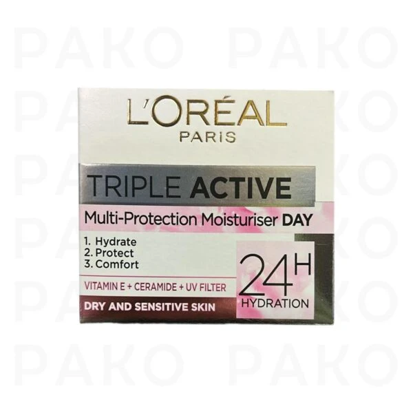 کرم ژل روز آبرسان سه کاره لورال مدل Triple Active loreal پوست های خشک و حساس حجم 50 میلی لیتر