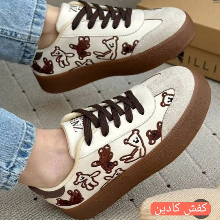 کفش ونس راحتی عروسک مستربین سفید قهوه ای