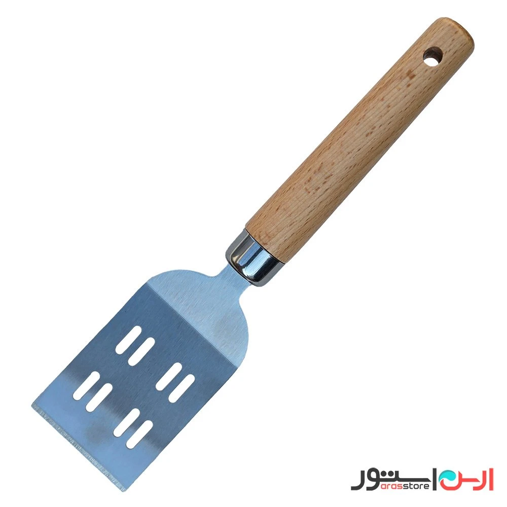 کفگیر سر تیز فلزی دسته چوبی شنگیا