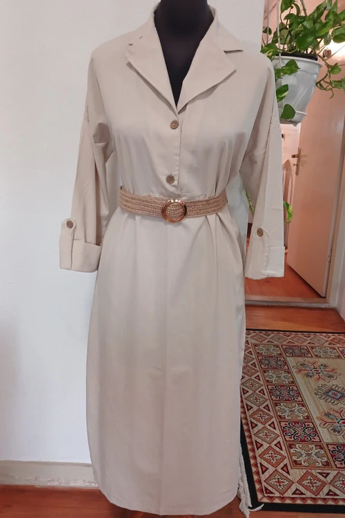 کقتان دو دکمه با کمربند کنفی