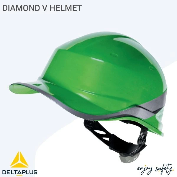 کلاه ایمنی مهندسی سبز با نوار نقره ای نئون مدل دایموند بیسبال دلتاپلاس HALMET DIAMOND V GREEN DELTA PLUS