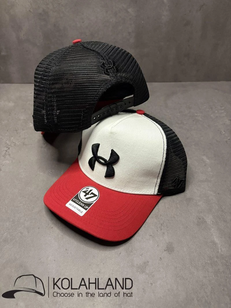کلاه نقابدار کتان پشت توری UNDER ARMOR سفید قرمز کد 044
