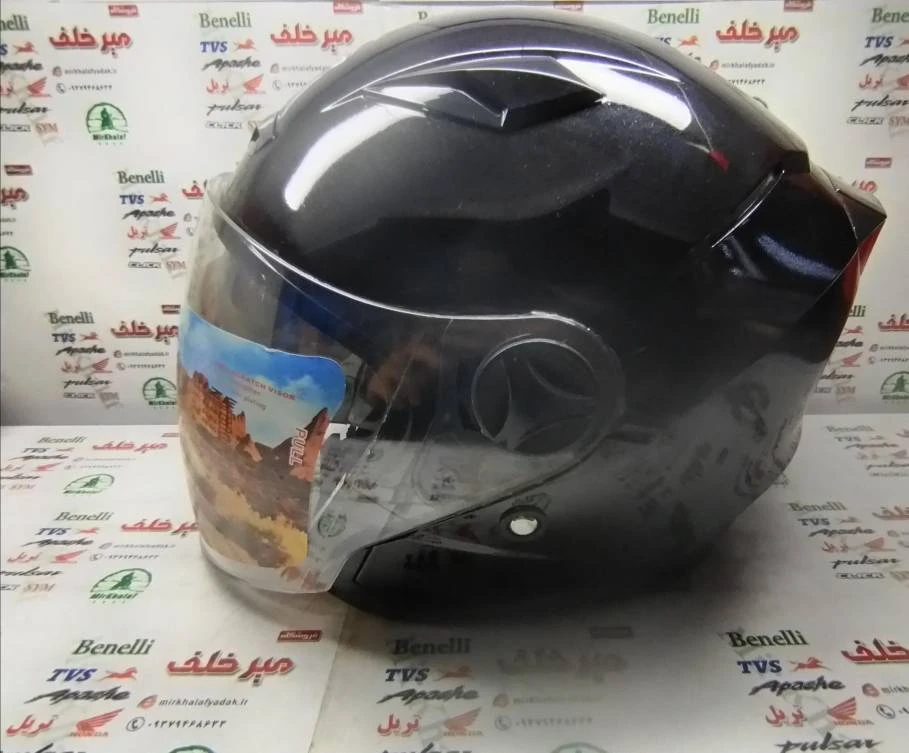 کلاه کاسکت ایمنی موتور سیکلت بدون فک برند رادین رنگ مشکی براق عینک دار