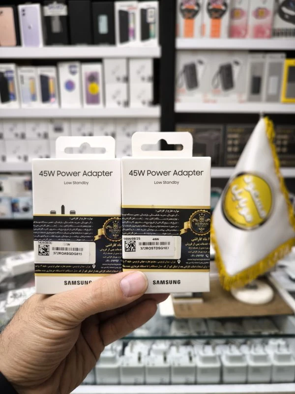 کله شارژر تایپ سی 45 وات (سه پین) سامسونگ فابریک – دارای تگ NFC – همراه با کابل فابریک دو سر تایپ سی