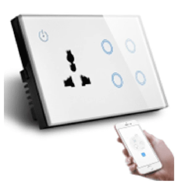 کلید و پریز دیواری هوشمند ۴ خانه (4Gang Smart Switch & Wall Socket) GS-UKWG01W