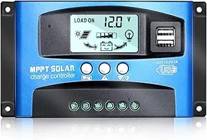 کنترل شارژر خورشیدی ۵۰ آمپر MPPT مدل iSunergy با نمایشگر LCD و دو پورت USB | آمازونیکس
