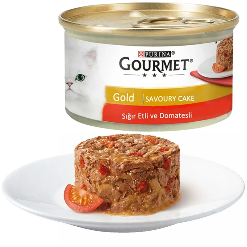 کنسرو غذای گربه گورمت Gourmet Gold طعم گوشت و گوجه فرنگی مدل کیکی وزن 85 گرم