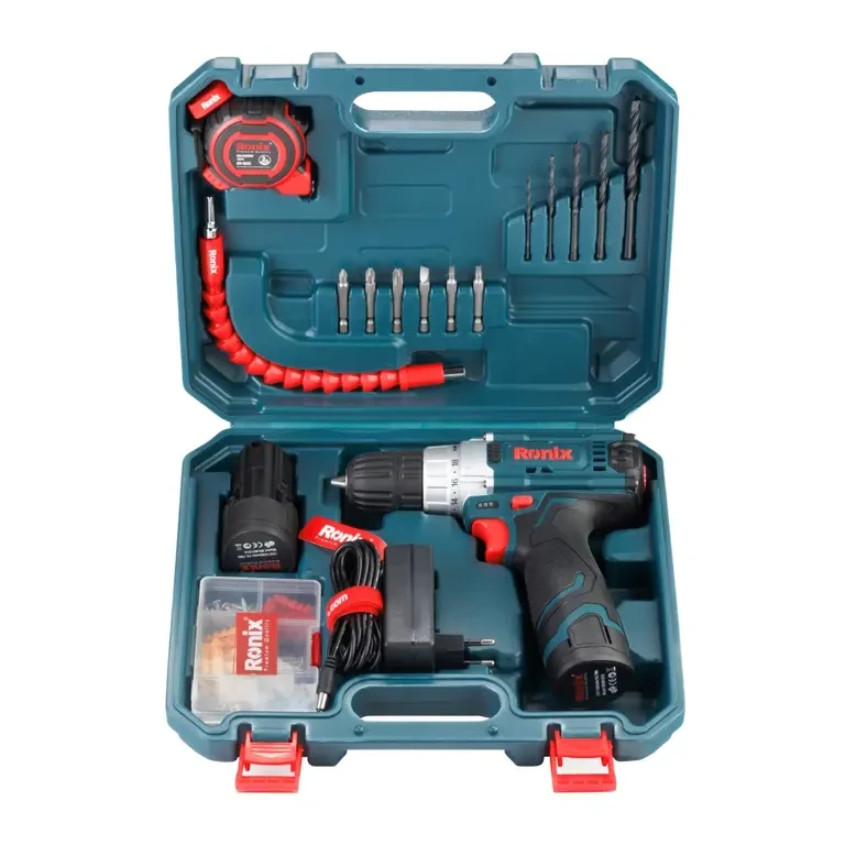 کیت دریل پیچ گوشتی شارژی رونیکس 12 ولت مدل RS-8613 دو باتری