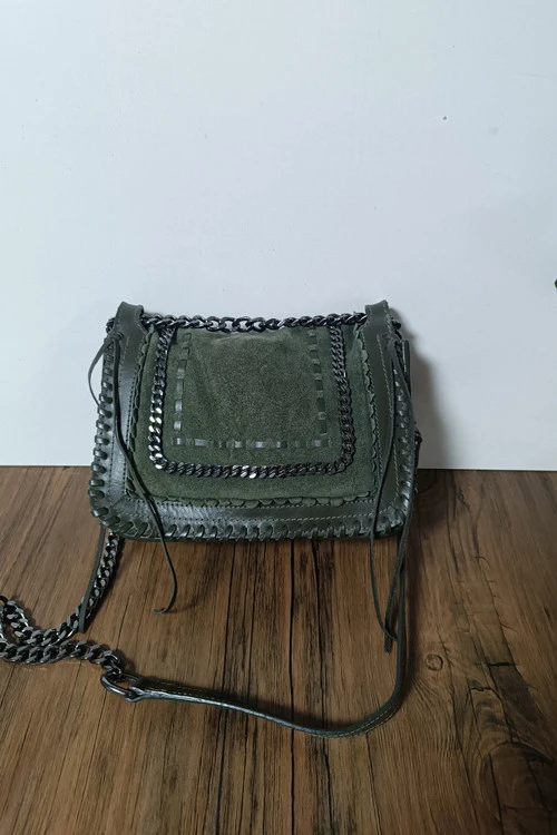 کیف سبز چرم و مخمل